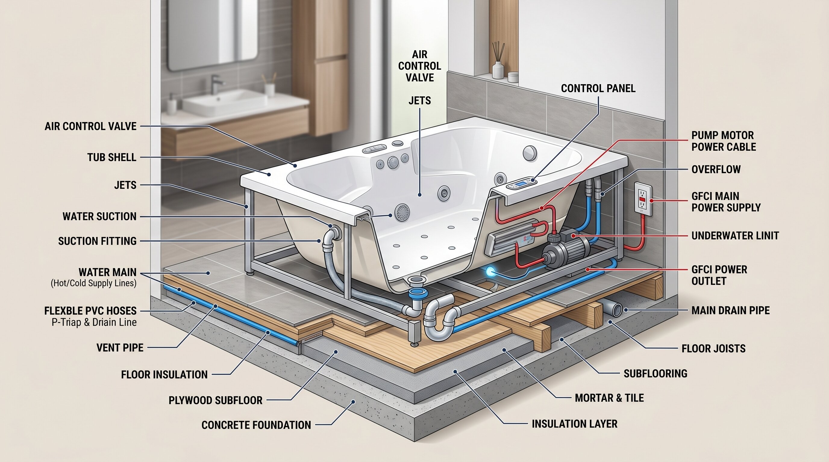 Bathroom Jacuzzi systems illustration