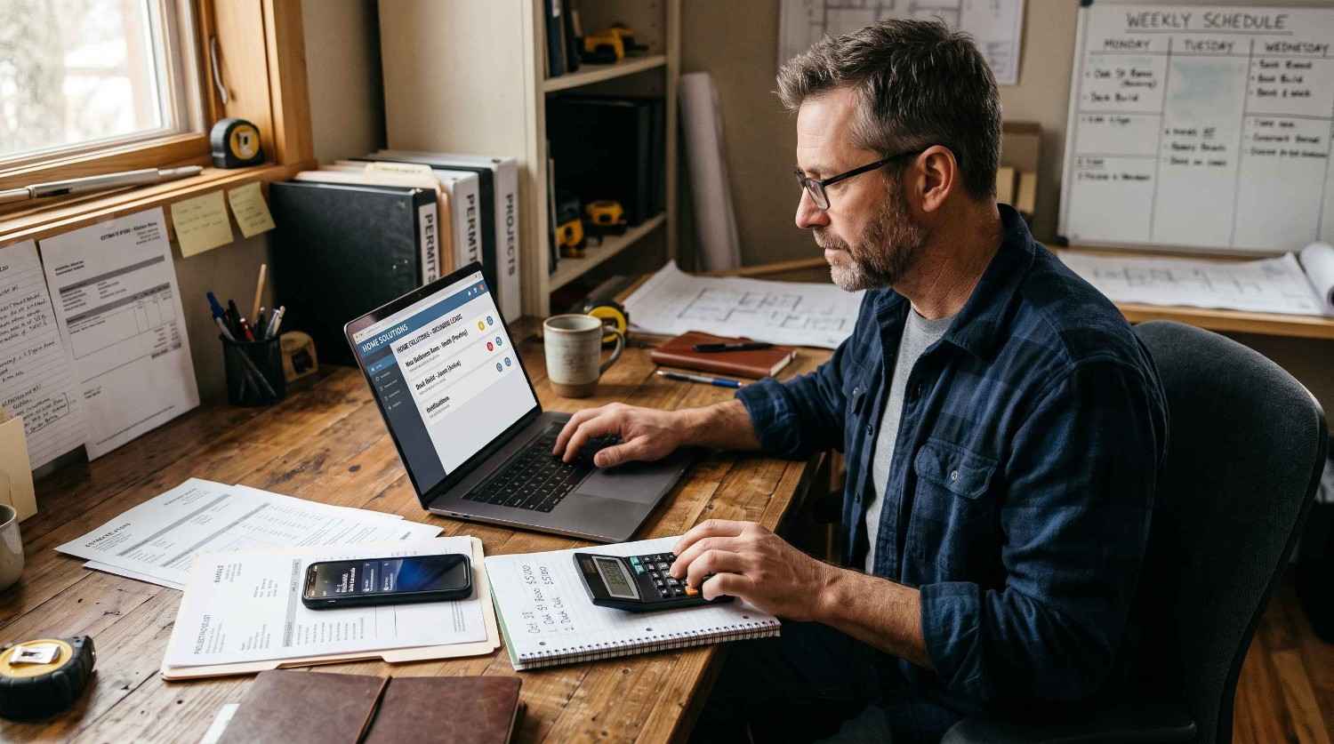 Contractor reviewing leads